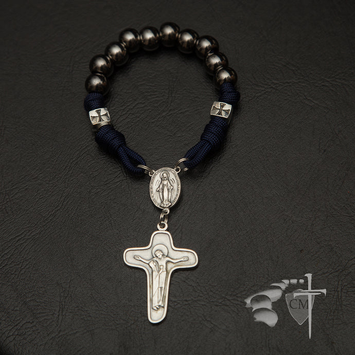 Queen pocket rosary, silver synthetic beads, silver cross metal accent beads, Queen Mother crucifix, Miraculous Medal rosary centre, First Communion Gift, Confirmation gift, Wedding gift, Christmas gift