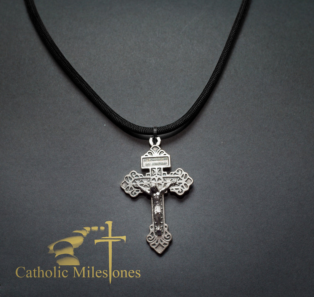 Oxidized Silver Plated Pardon Crucifix on Cord - Catholic Milestones