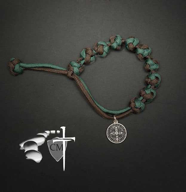 Catholic Milestones; paracord rosary bracelet; St. Benedict medal;  car rosary; auto rosary; men's rosary; groomsmen gift; paracord rosary; graduation gift; Holy Orders gift; men's gift; Catholic Milestones; Ottawa Ontario; Canada