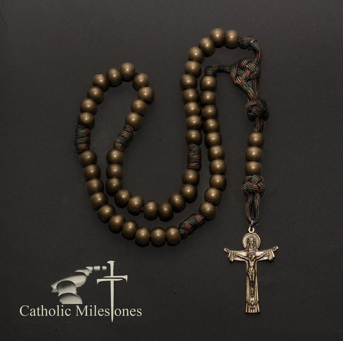 paracord rosary, paracord rosaries, paracord stone rosary, cord rosary, cord rosaries, Woodland Brass paracord rosary, Bronze trinity crucifix, wedding gift, car rosary, auto rosary, men's rosary, groomsmen gift, graduation gift, Holy Orders gift, men's gift, Catholic home decor, Catholic Milestones, Ottawa Ontario, Canada