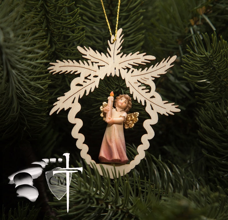 Christmas tree ornament, Catholic Christmas ornament, Angel holding candle, wood carving, coloured finish, pine cone ornmanent, Christmas gift, Italian wooden sculpture, wall art, Mary statue; Mary statues; Madonna with child portrait, natural finish, coloured finish, Catholic Milestones; wood carving; northern alps of Italy; handcarved; Madonna with child; natural finish; catholic gift
