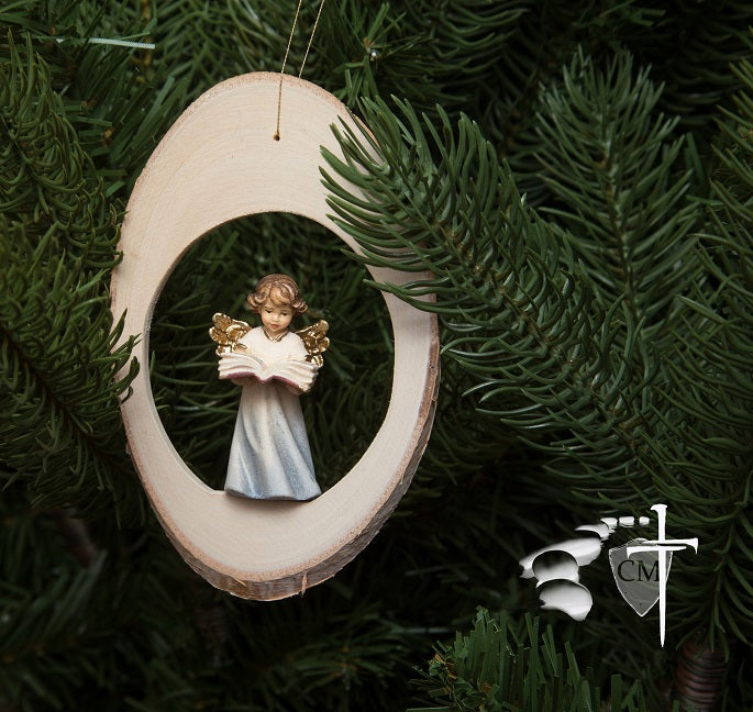 Wood Disc Angel with Bible Ornament