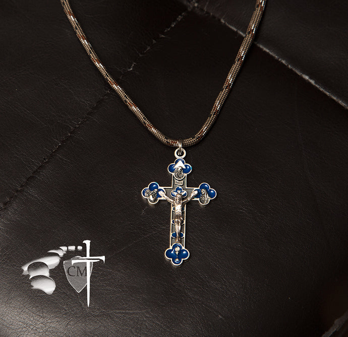 Blue Enameled Eucharist Trinity Crucifix - Catholic Milestones