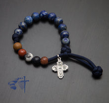 stone rosary bracelet, Catholic Milestones, Catholic gifts, sodalite, four-way medal
