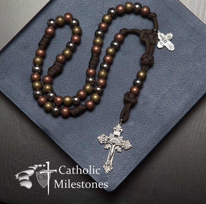 paracord rosary, paracord rosaries, paracord stone rosary, cord rosary, cord rosaries, Trinity Rosary, Fleur de Lys crucifix, Catholic Milestones. wedding gift, car rosary, auto rosary, men's rosary, groomsmen gift, graduation gift, Holy Orders gift, men's gift, Catholic home decor, Catholic Milestones, Ottawa Ontario, Canada